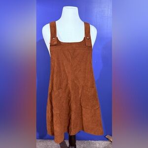 SHEIN Curve Rich Brown Corduroy Overall Dress Top Size-2XL